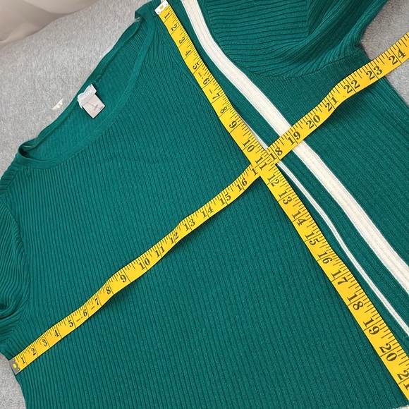 Chicos Tunic Asymetrical Sweater XL Stripe Green Ribbed Knit Mature Artsy - Picture 5 of 10